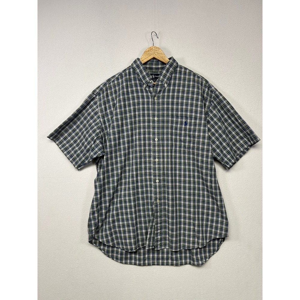 Classic Preppy Ralph Lauren Mens XL Green Blue Plaid Blake Short Sleeve Shirt